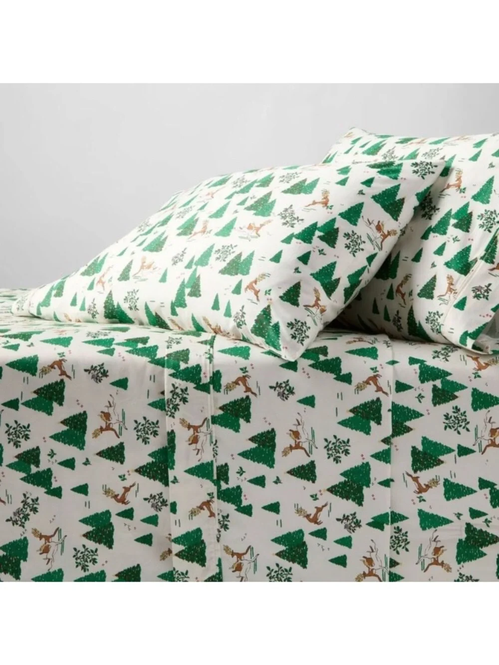 Threshold Pine Tree & Reindeer Sheet Set - Green/Off White